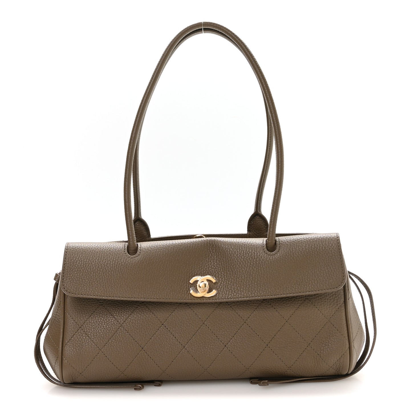 Grained Calfskin Stitched Urban Essentials Small Shopping Bag Dark Khaki