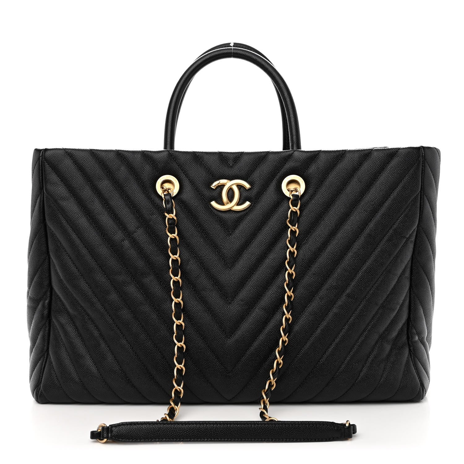 Chanel Caviar Chevron Quilted Coco Handle Shopping Tote Black 1 of 10