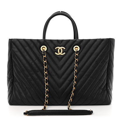 Chanel Caviar Chevron Quilted Coco Handle Shopping Tote Black 1 of 10