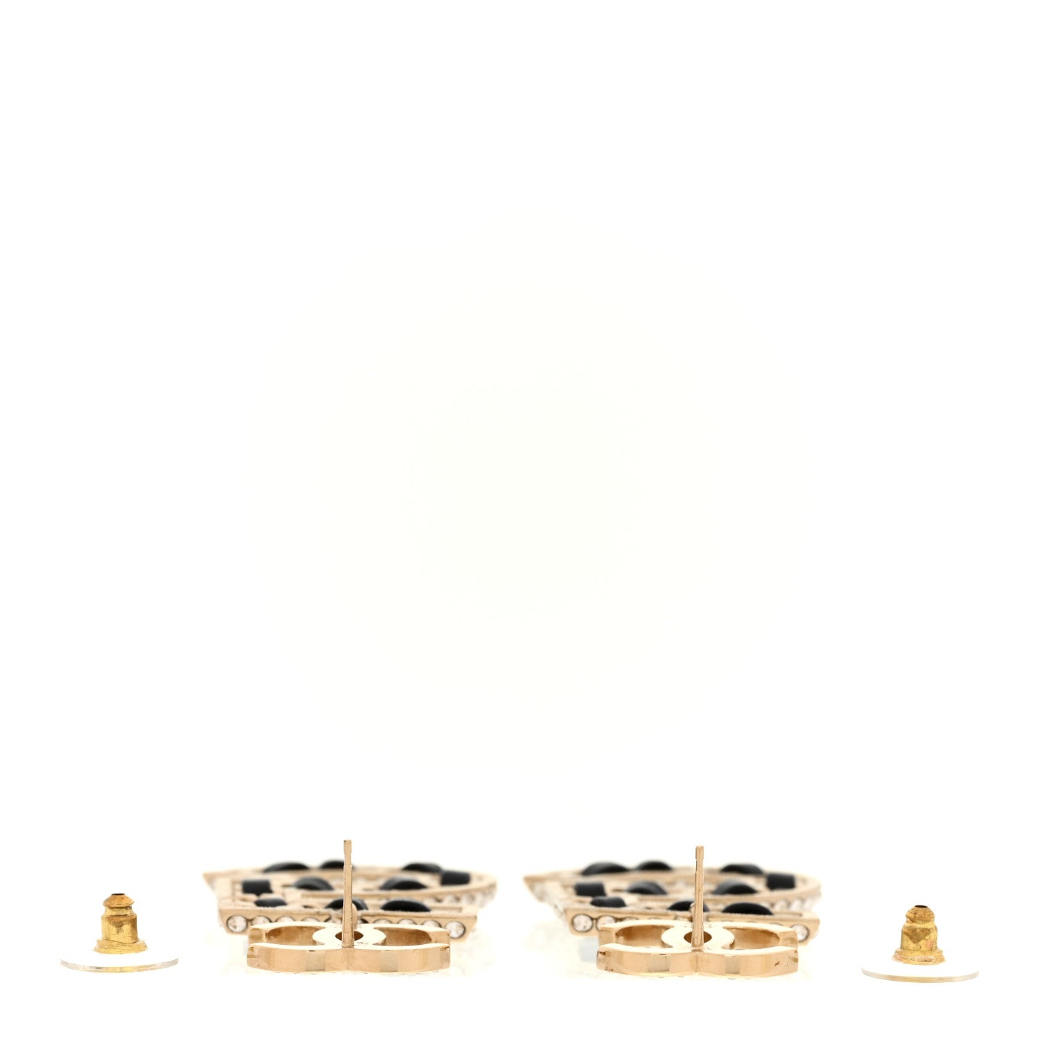 Chanel Crystal Lambskin Chain CC No 5 Drop Earrings Gold Black 3 of 4