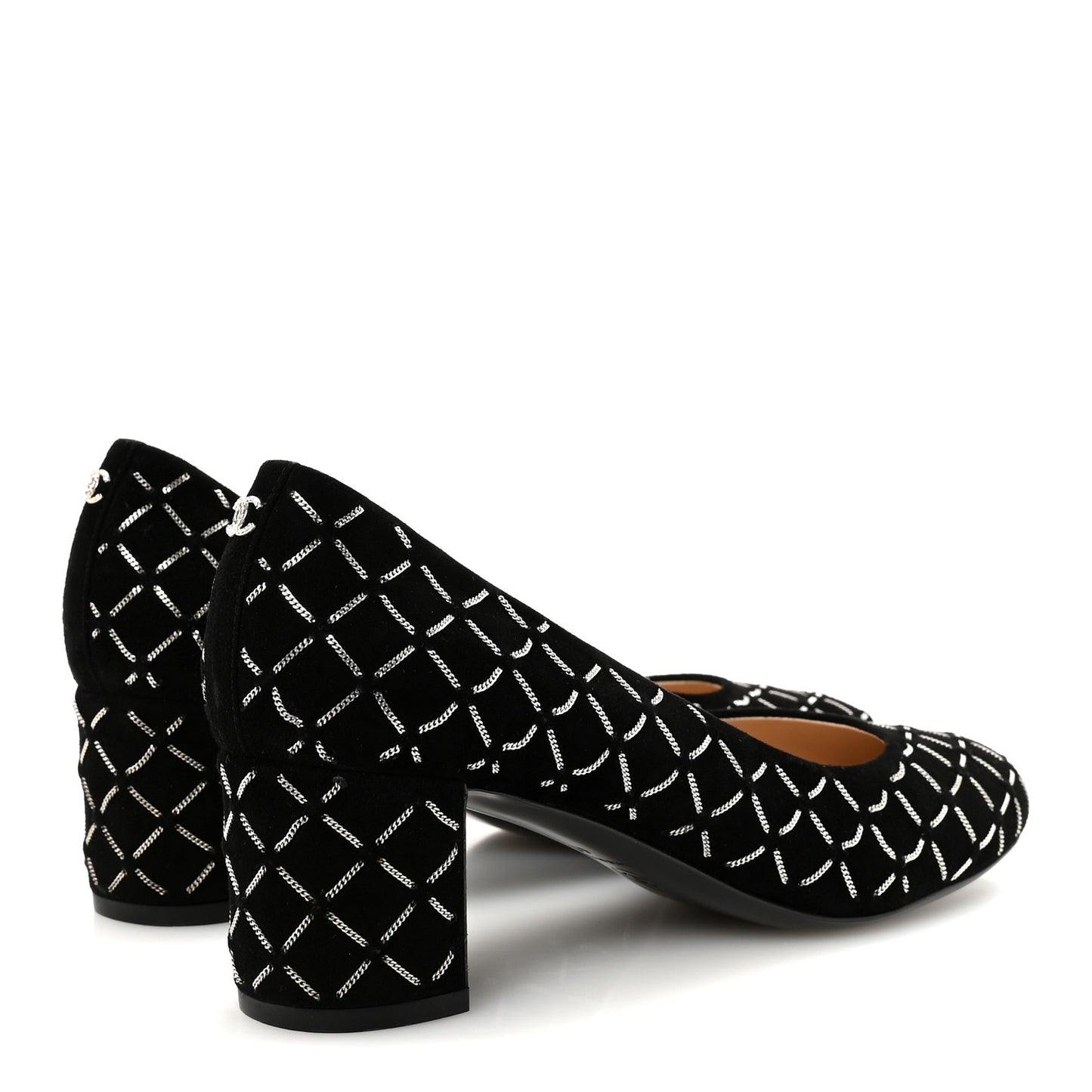 Kid Suede Chain Quilted Pumps 40 Black