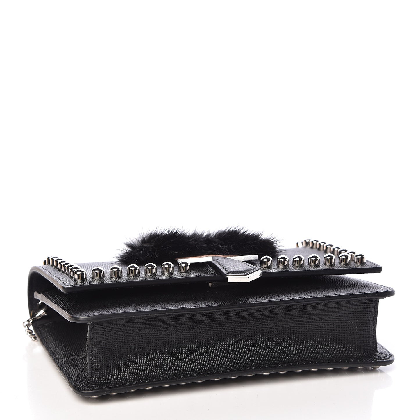 Vitello Elite Mink Fur Studded Karlito Tube Wallet on Chain Black