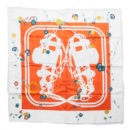 Hermes Silk Brides Fleuries Scarf 90 Orange Blanc Turquoise 1 of 5