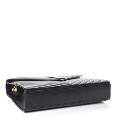 Saint Laurent Grain De Poudre Matelasse Chevron Large Monogram Satchel Black 4 of 10