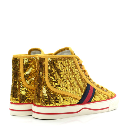 Gucci Sequin Web Matelasse Womens 1977 Tennis High Top Sneakers 38 Gold Yellow 4 of 8