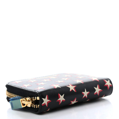 Saint Laurent Calfskin Star Print Compact Zip Coin Purse Black Ivory Red 3 of 6