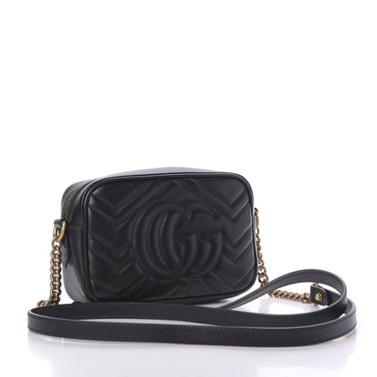 Gucci Calfskin Matelasse Mini GG Marmont Chain Shoulder Bag Black 3 of 10