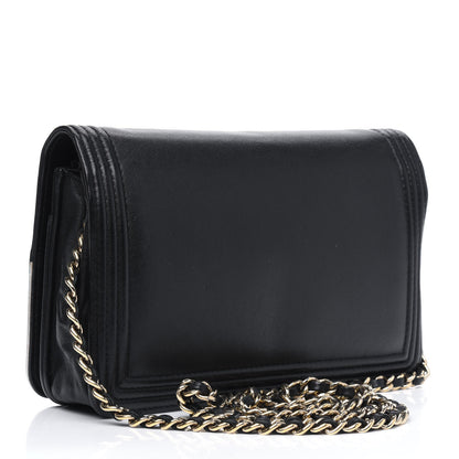 Chanel Metallic Goatskin Calfskin Boy Wallet on Chain WOC Black Silver 2 of 4