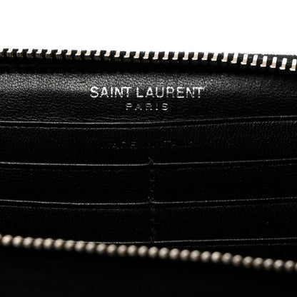 Saint Laurent Calfskin Matelasse Chevron Monogram Zip Around Wallet Black 6 of 7