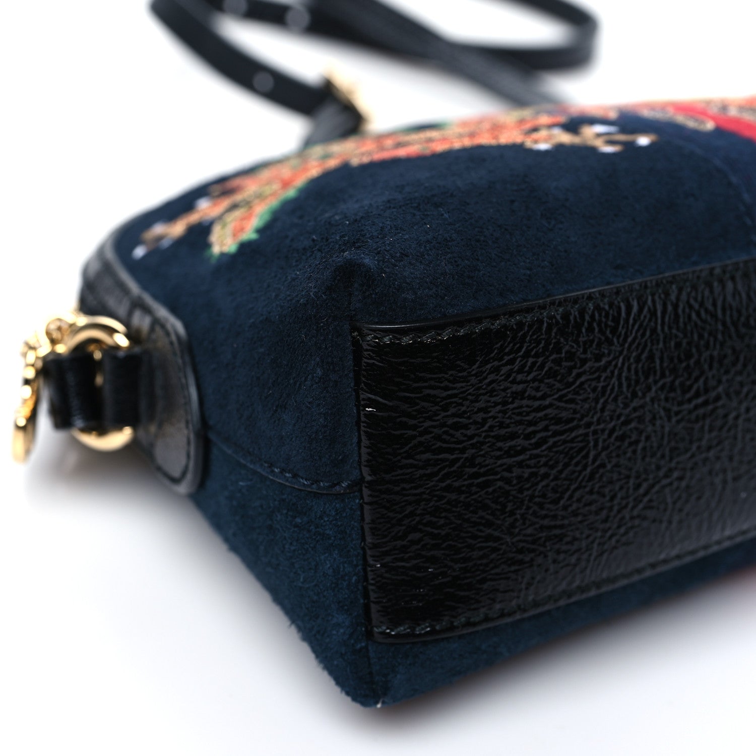 Gucci Suede Patent Dragon Embroidered Small Ophidia Dome Shoulder Bag Blue Multicolor 9 of 10