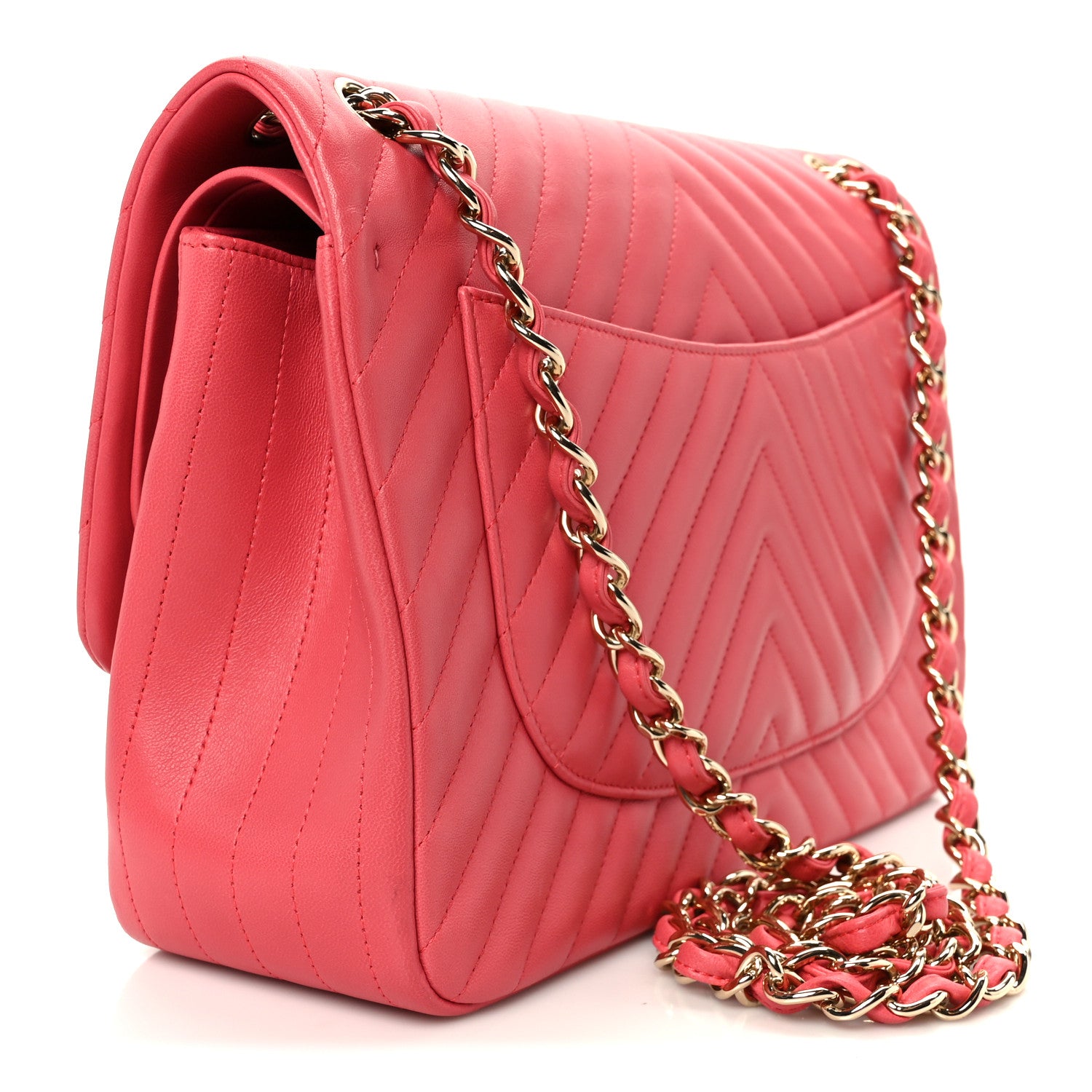 Chanel Lambskin Chevron Quilted Jumbo Double Flap Pink 3 of 11