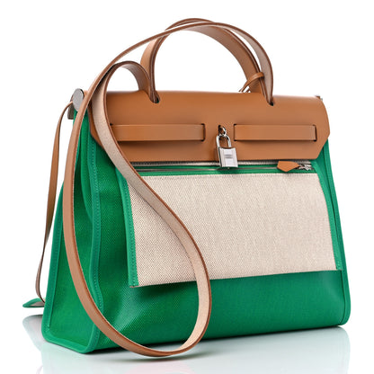 Hermes Toile H Berline Vache Hunter Herbag Zip PM 31 Menthe Natural 4 of 11