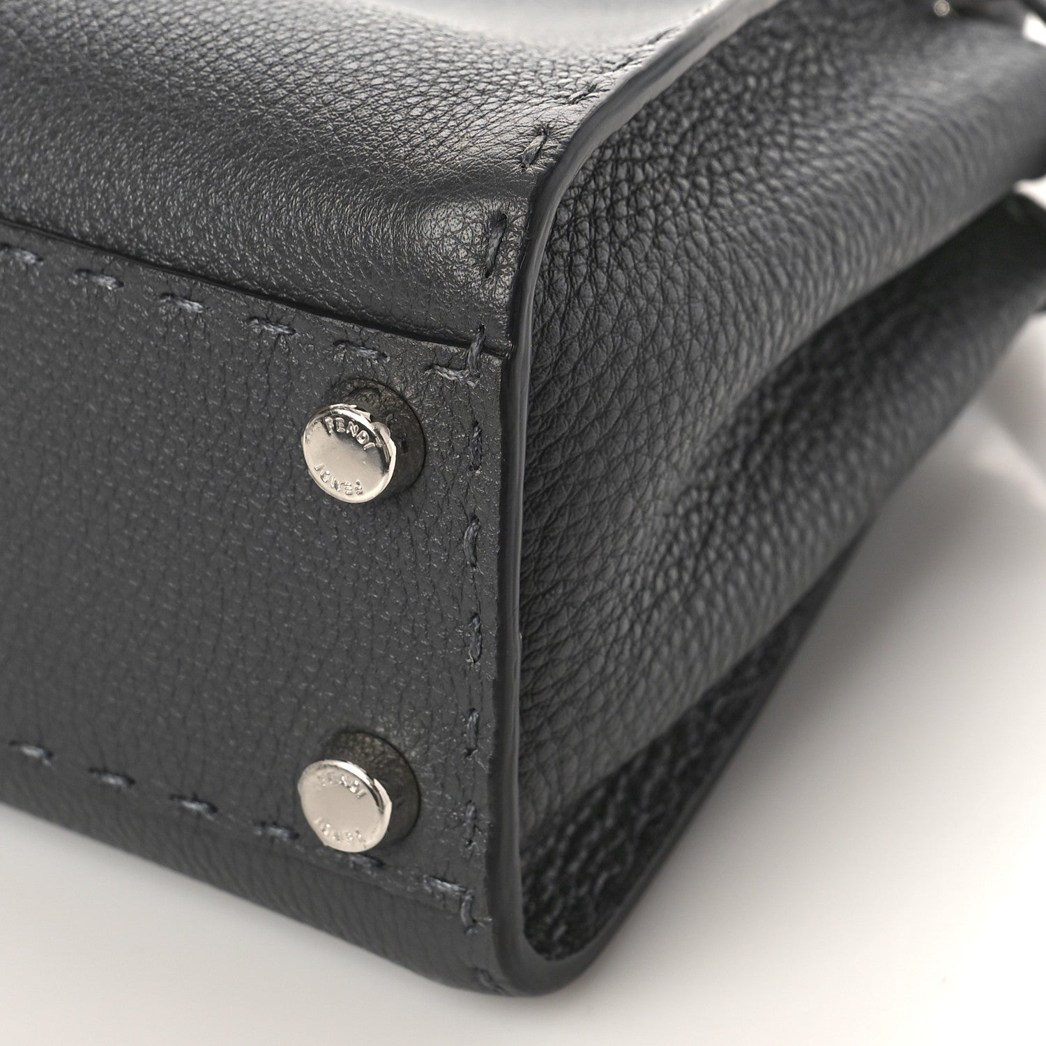 Fendi Cuoio Romano Selleria Bi-Color Mini Peekaboo Iconic Satchel Asfalto Latte 8 of 9