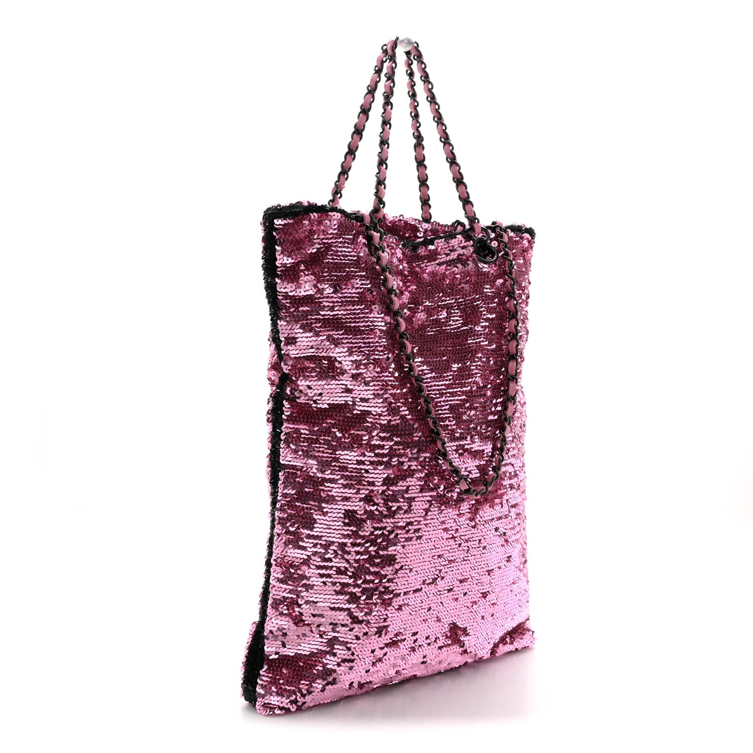 Chanel Sequin Logo Shopping Tote Pink Black 4 of 12