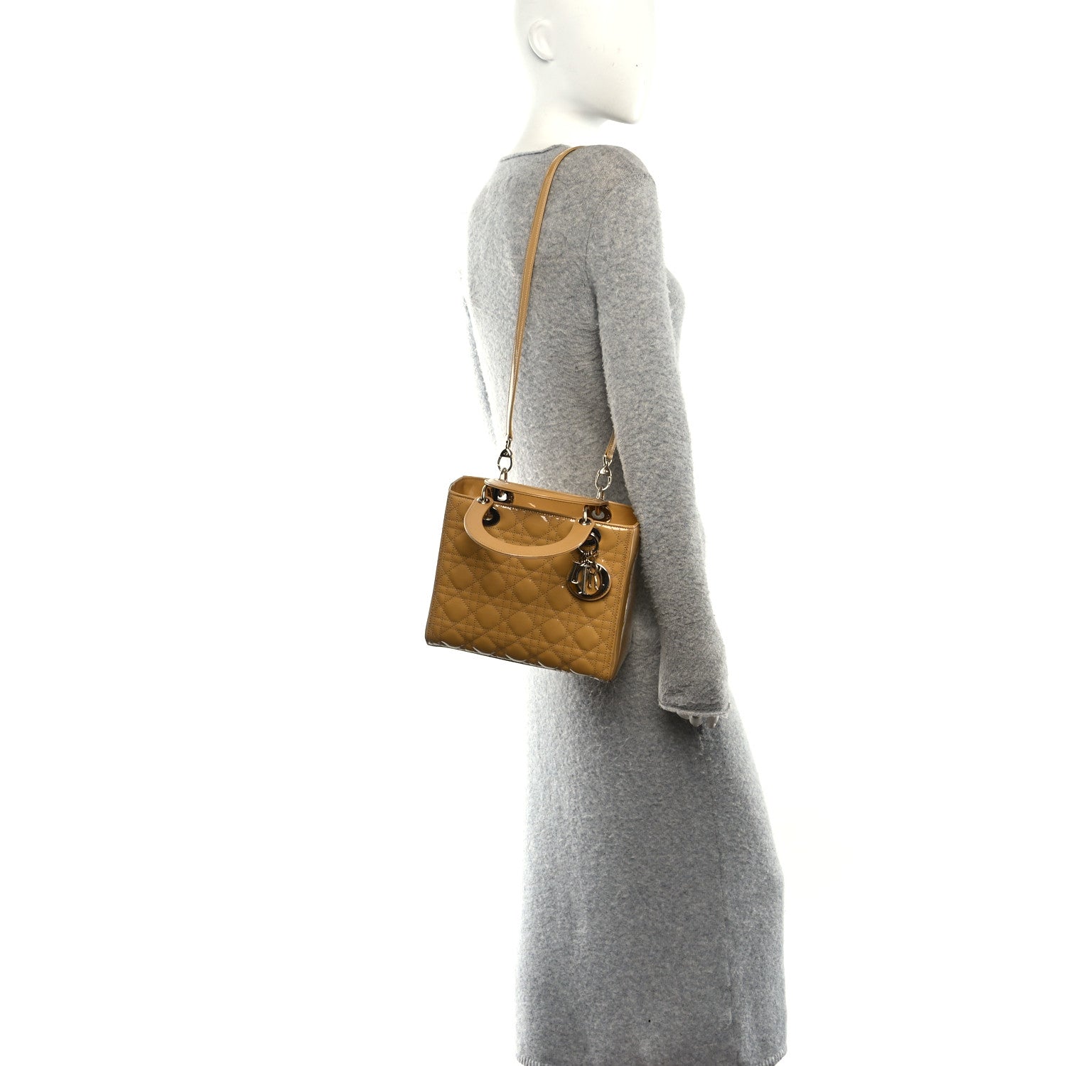 Christian Dior Patent Cannage Medium Lady Dior Beige 2 of 13