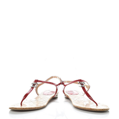 Chanel Patent CC Thong Sandals 38 Red 6 of 11