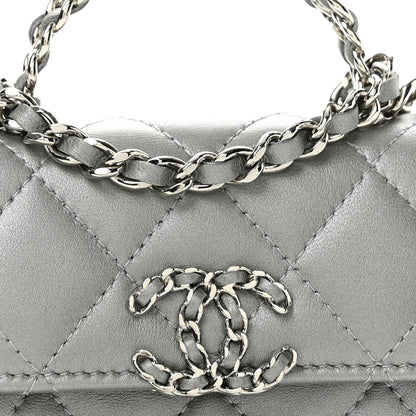 Chanel Metallic Lambskin Quilted Mini Chain CC Top Handle Clutch With Chain Silver 7 of 11