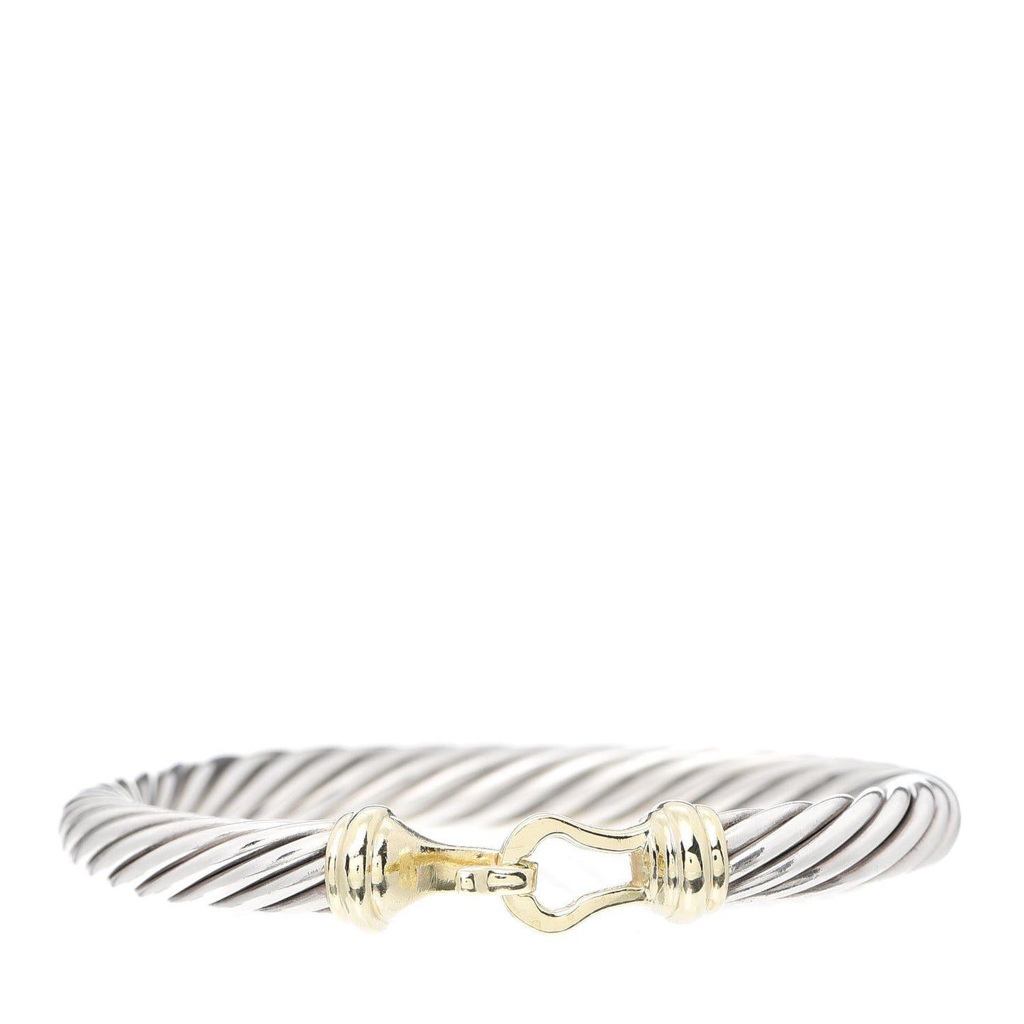 Sterling Silver 14K Yellow Gold 7mm Cable Classic Buckle Bracelet