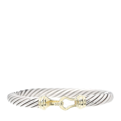 David Yurman Sterling Silver 14K Yellow Gold 7mm Cable Classic Buckle Bracelet 1 of 5