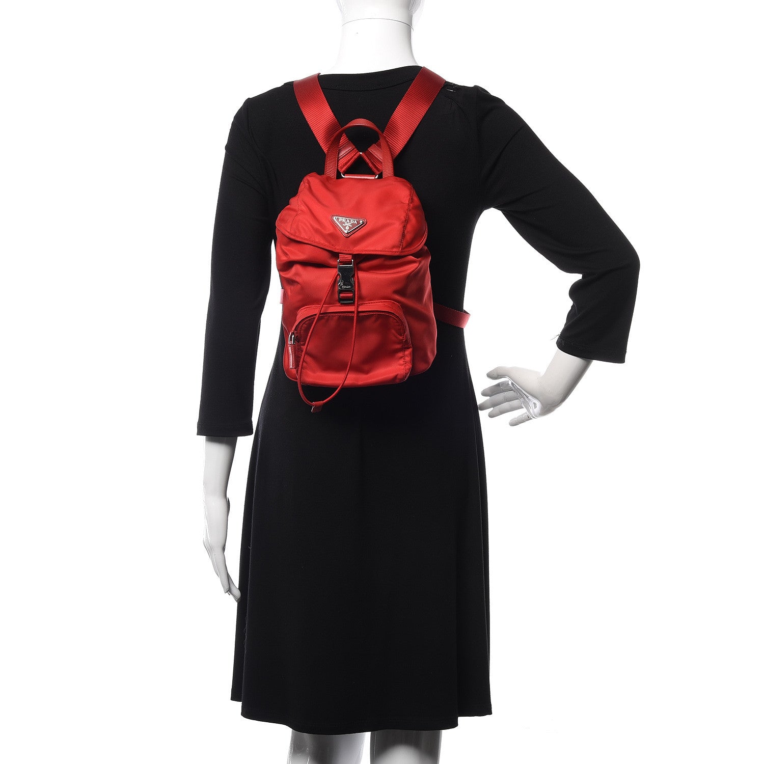 Prada Tessuto Nylon Vela Saffiano Mini Single Snap Buckle Backpack Rosso 2 of 10