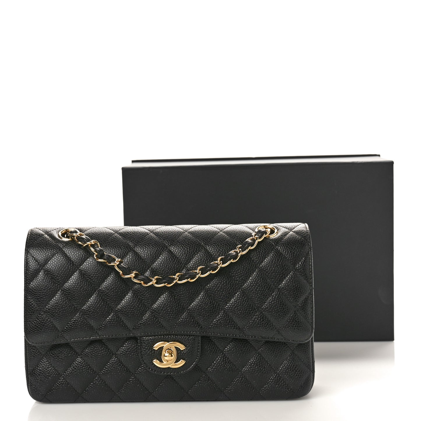 Caviar Quilted Medium Double Flap Black