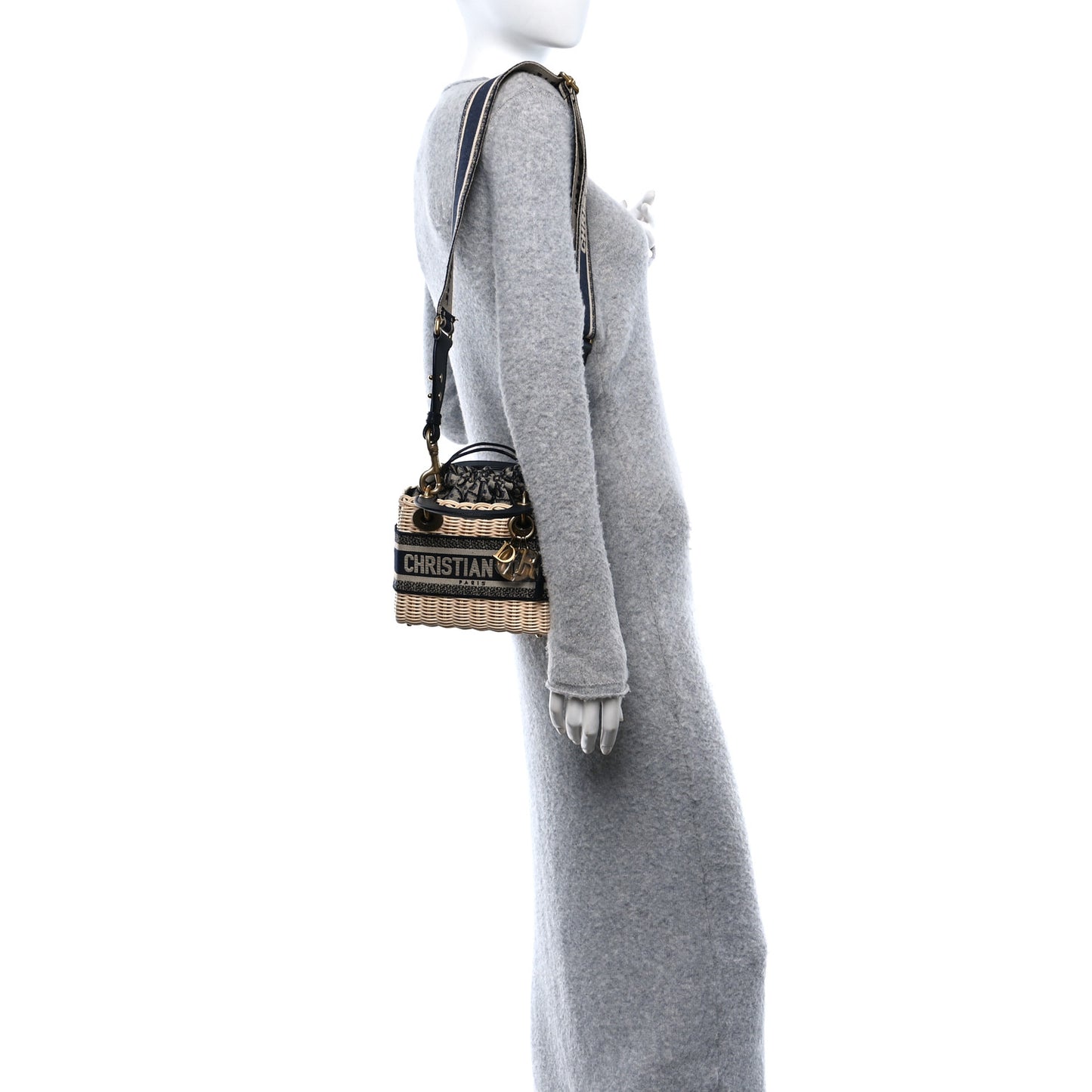 Wicker Oblique Mini Lady Dior Bag Blue