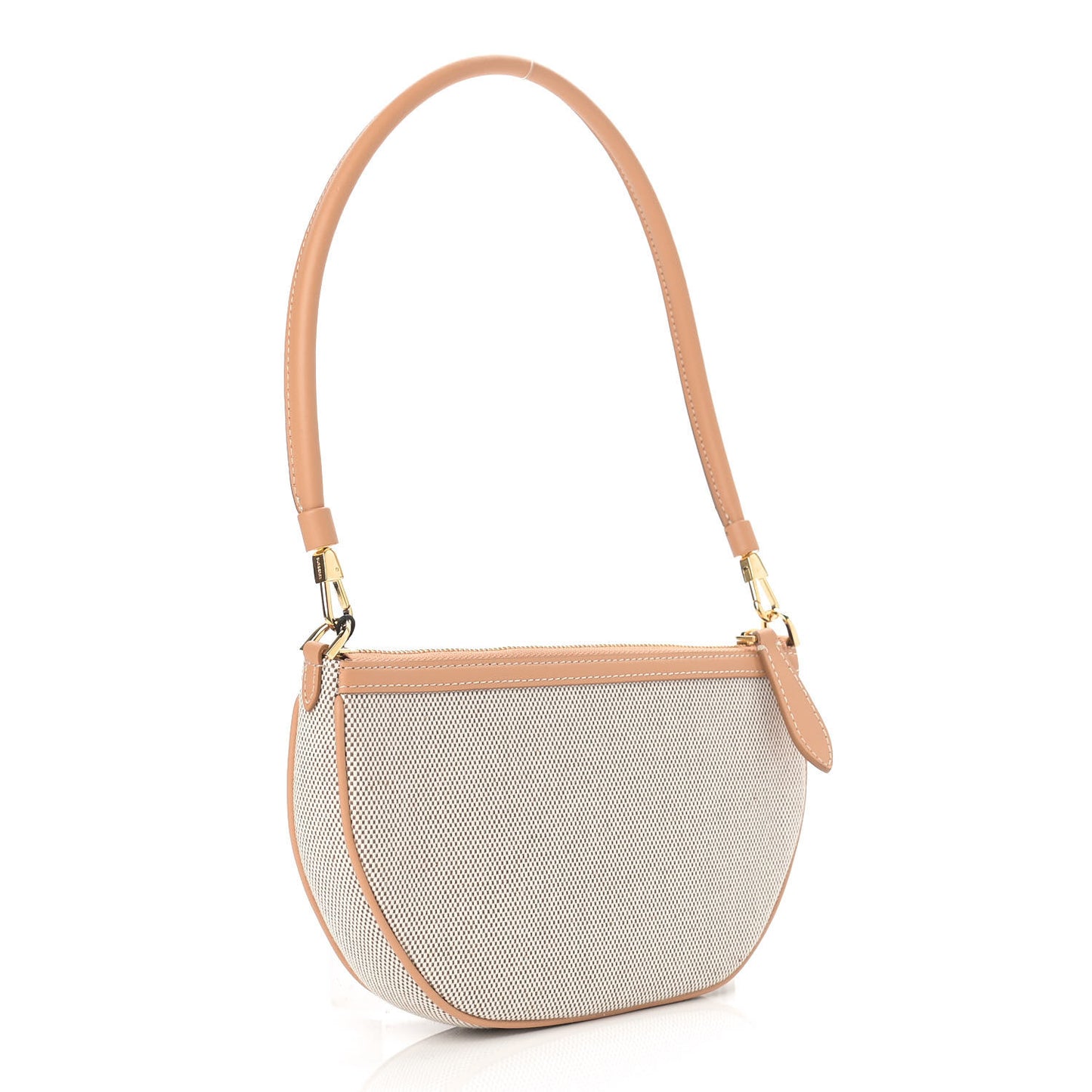 Canvas Smooth Calfskin Olympia Shoulder Bag Natural Tan