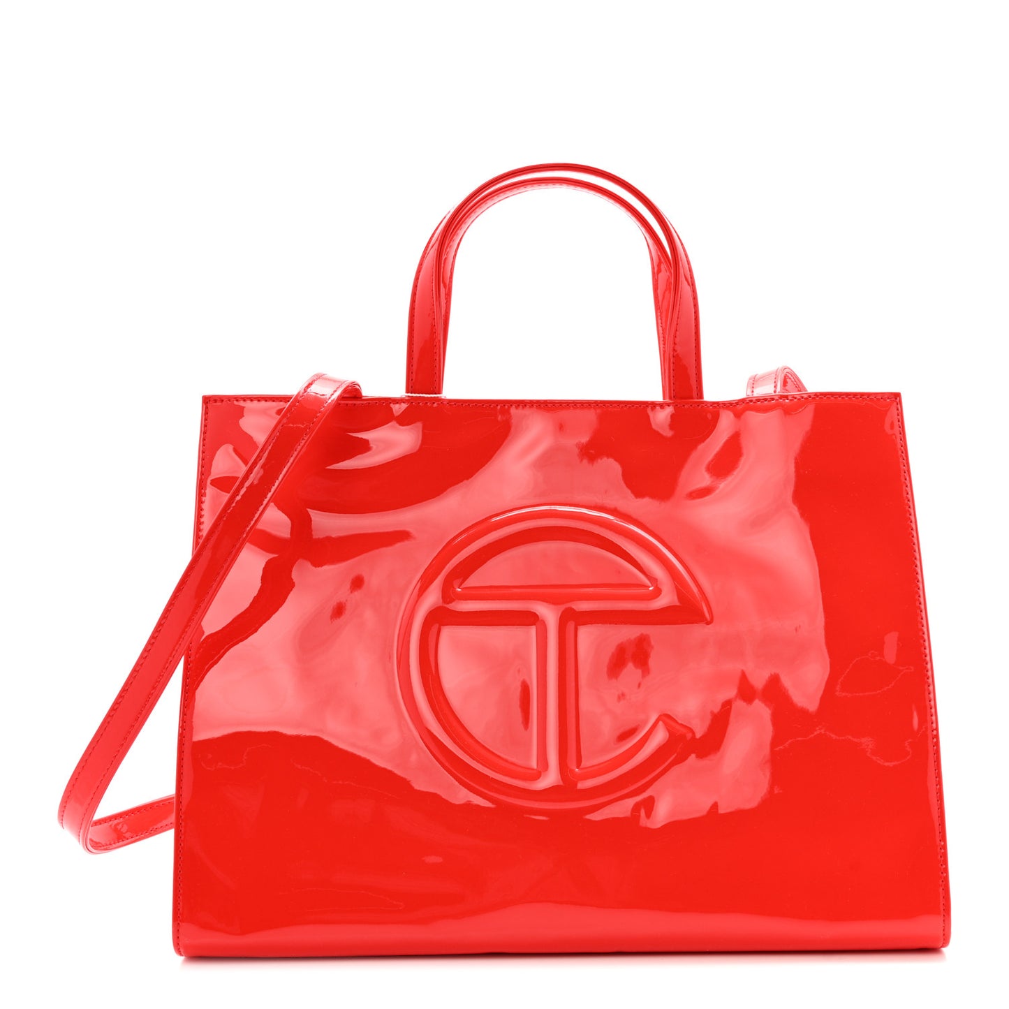 Patent Vegan Leather Medium Shopping Bag Red