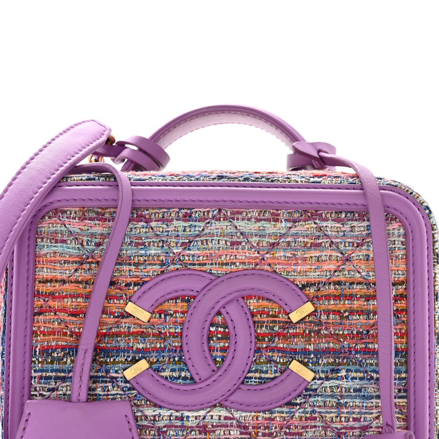 Chanel Tweed Quilted Small CC Filigree Vanity Case Purple Multicolor 8 of 11