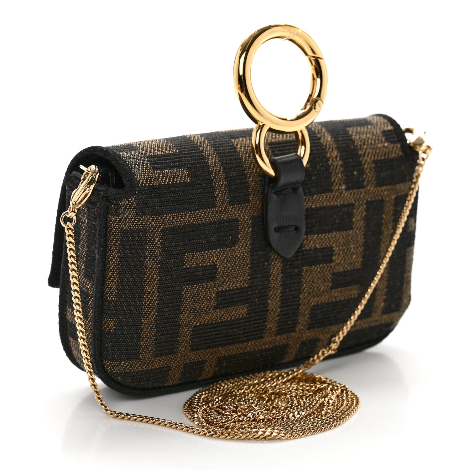 Fendi Fabric Jacquard FF 1974 Nano Baguette Charm Tobacco Moro Black 3 of 9