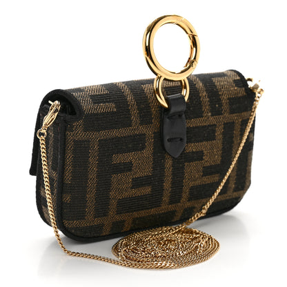 Fendi Fabric Jacquard FF 1974 Nano Baguette Charm Tobacco Moro Black 3 of 9