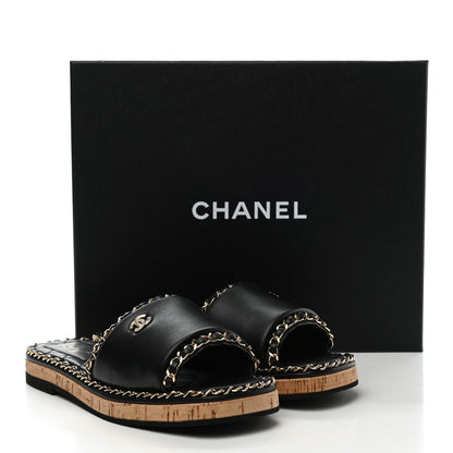Chanel Lambskin Chain Cork Slide Sandals 36 Black 9 of 9