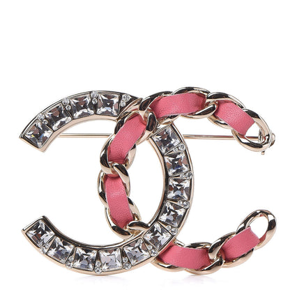 Chanel Lambskin Baguette Crystal CC Chain Brooch Pink Gold 1 of 5