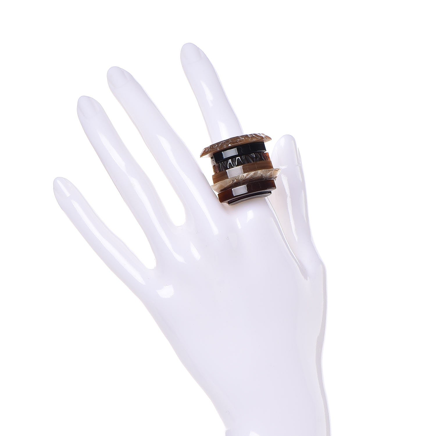 Chanel Resin CC Ring 7 Brown Silver 2 of 6
