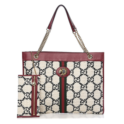 Gucci Tweed GG Monogram Large Rajah Chain Tote White Black Romantic Cherry 1 of 10