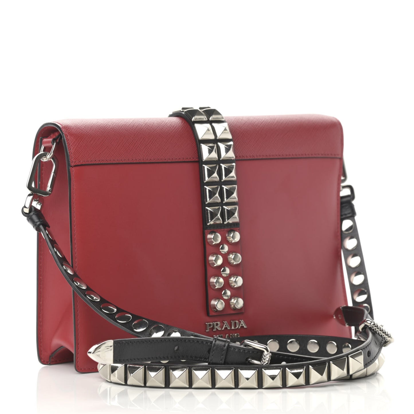 Saffiano City Calfskin Studded Large Elektra Shoulder Bag Fuoco Black