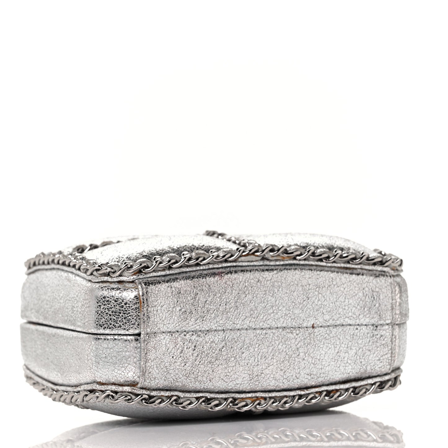 Metallic Lambskin Minaudiere Clutch Silver