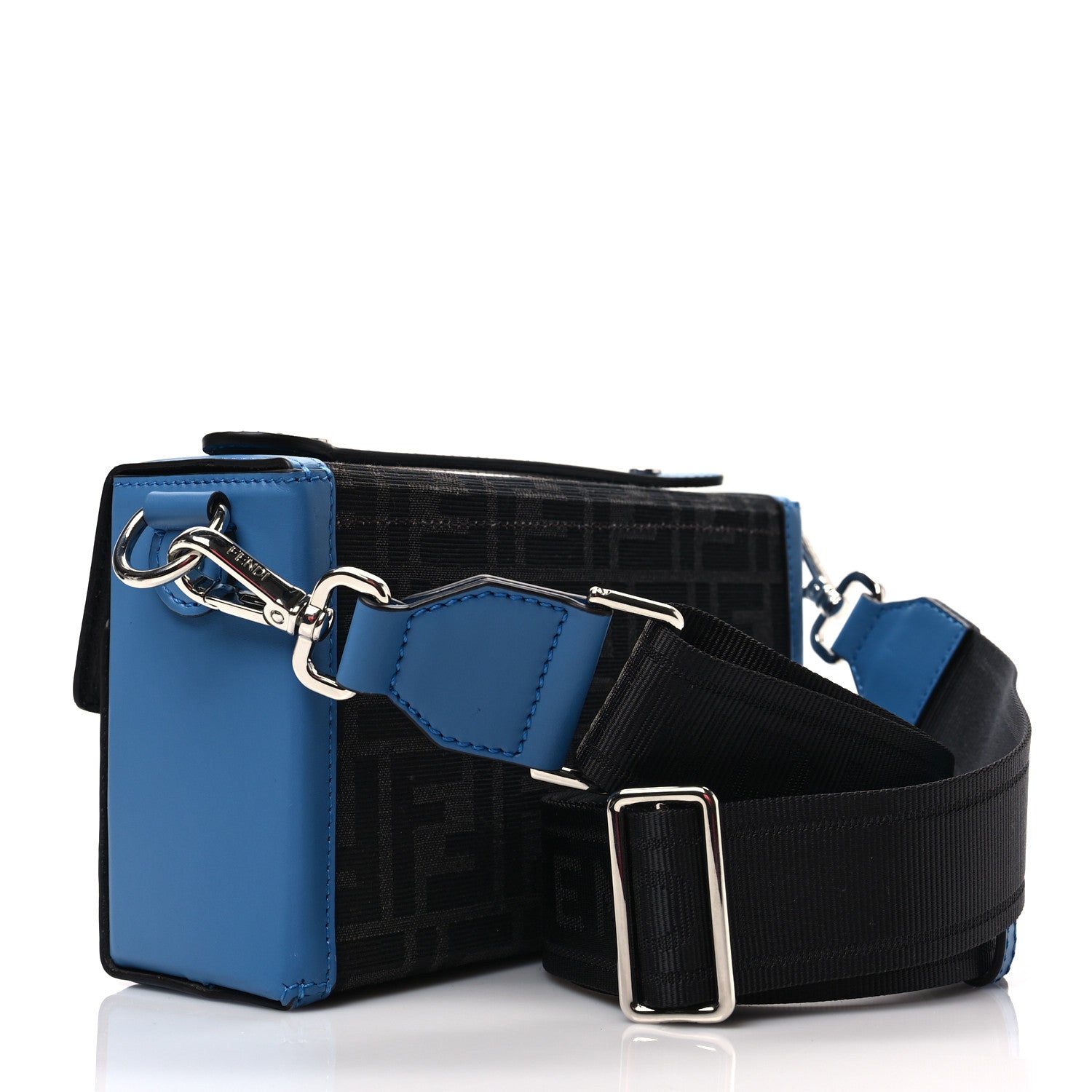 Fendi Recycled Fabric Jacquard Vitello King FF 1974 Baguette Soft Trunk Asfalto Black Fiordaliso 2 of 6