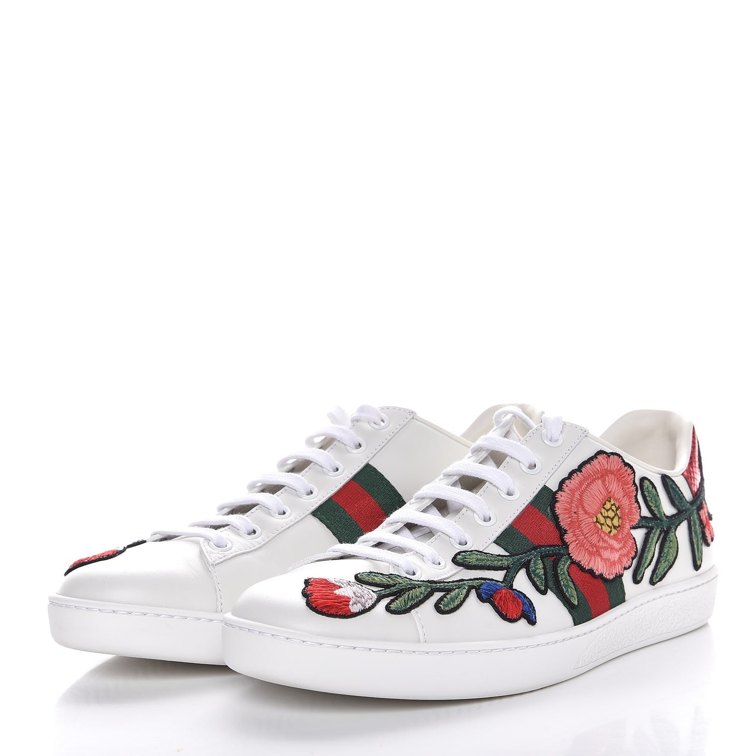 Gucci Calfskin Web Floral Embroidered Ace Sneakers 38.5 White 3 of 12