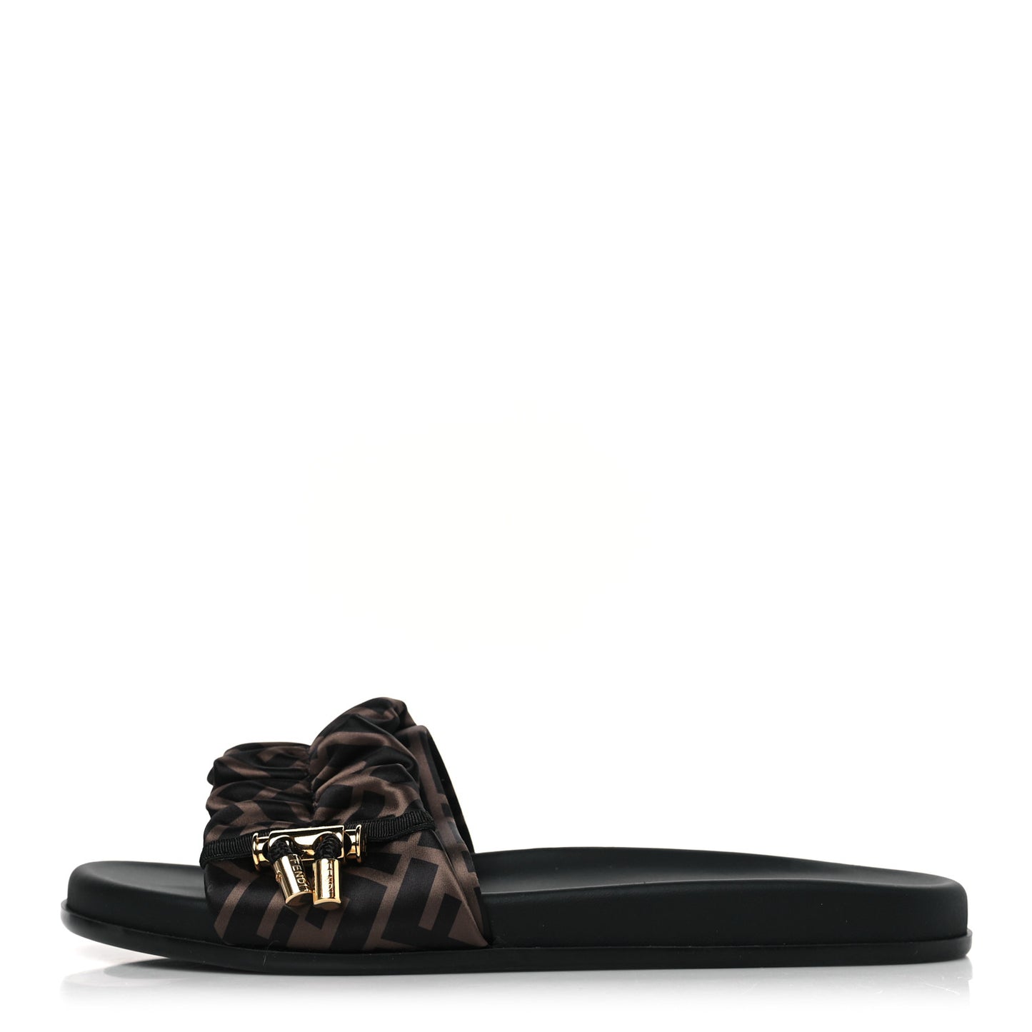 Satin FF Fendi Feel Slide Sandals 39 Tobacco Black