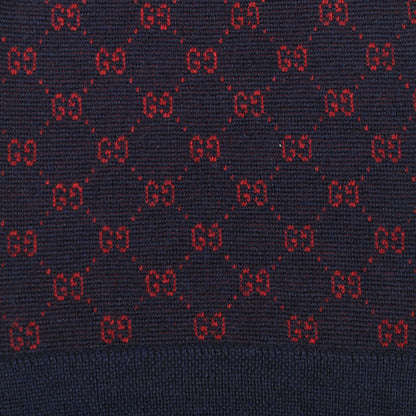 Gucci Alpaca Wool Knit GG Monogram Hog Scarf Navy Red 5 of 5
