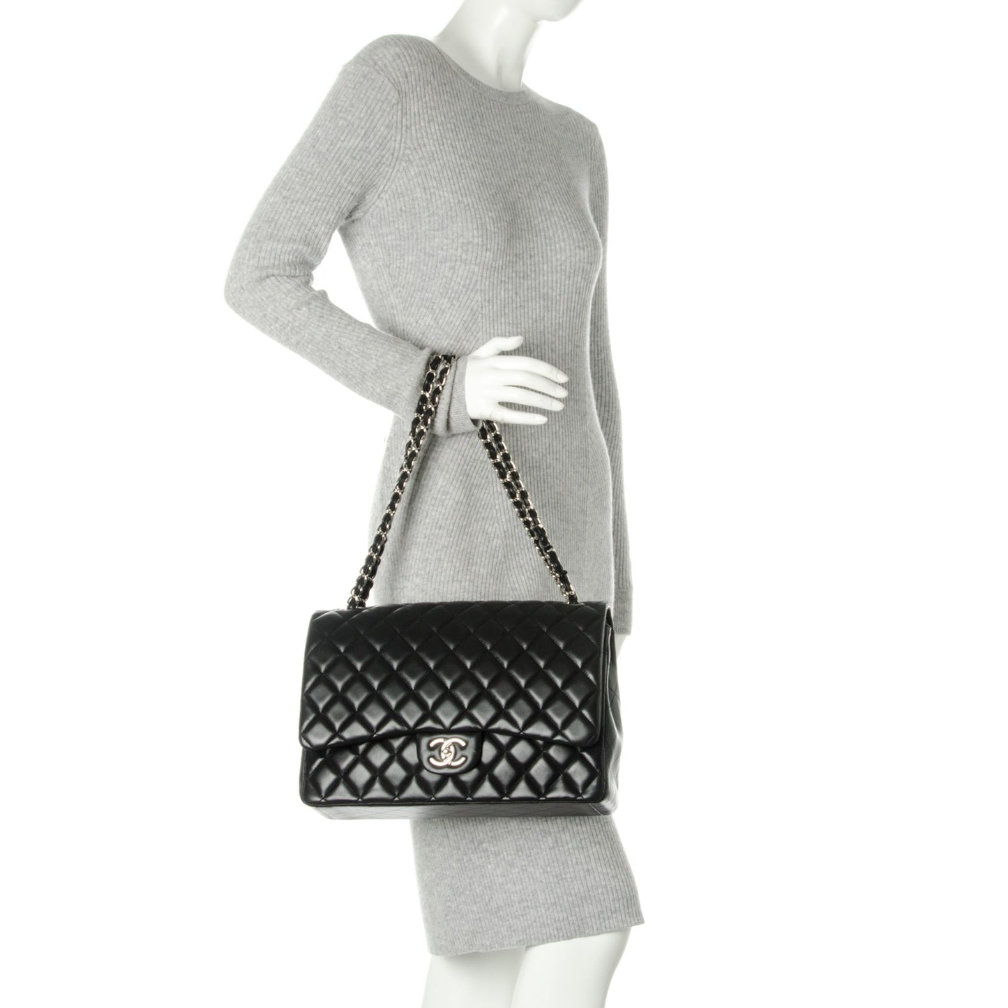 Lambskin Quilted Maxi Double Flap Black