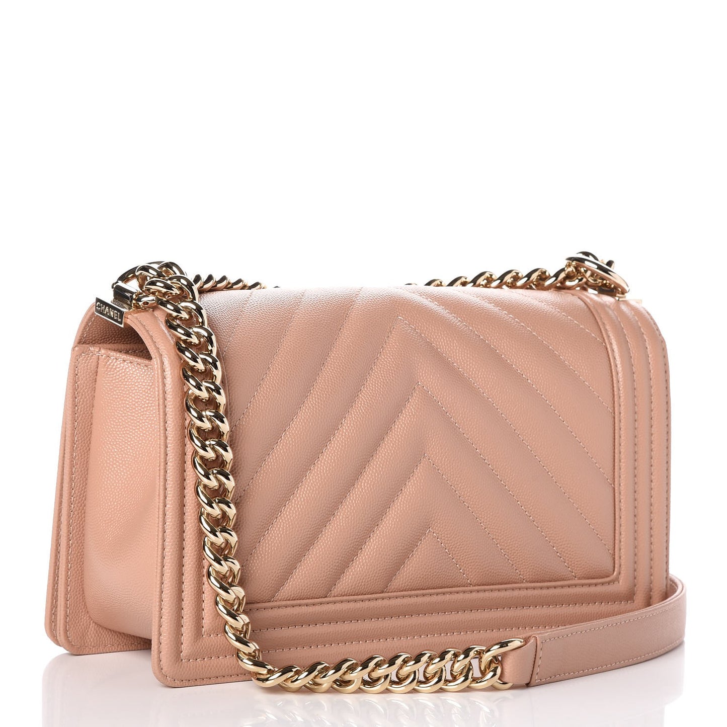Caviar Chevron Quilted Medium Boy Flap Beige