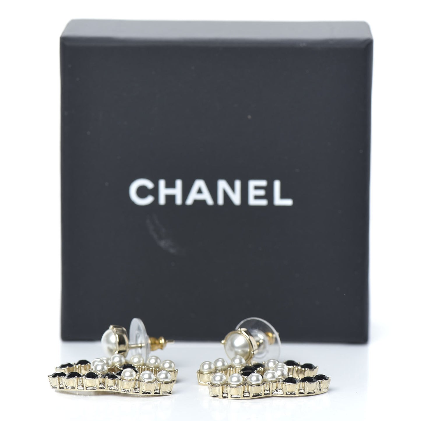 Resin Pearl Dazzling Domino CC Drop Earrings Gold Black