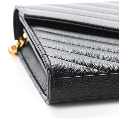 Saint Laurent Grain De Poudre Matelasse Chevron Monogram Chain Wallet Black 7 of 8