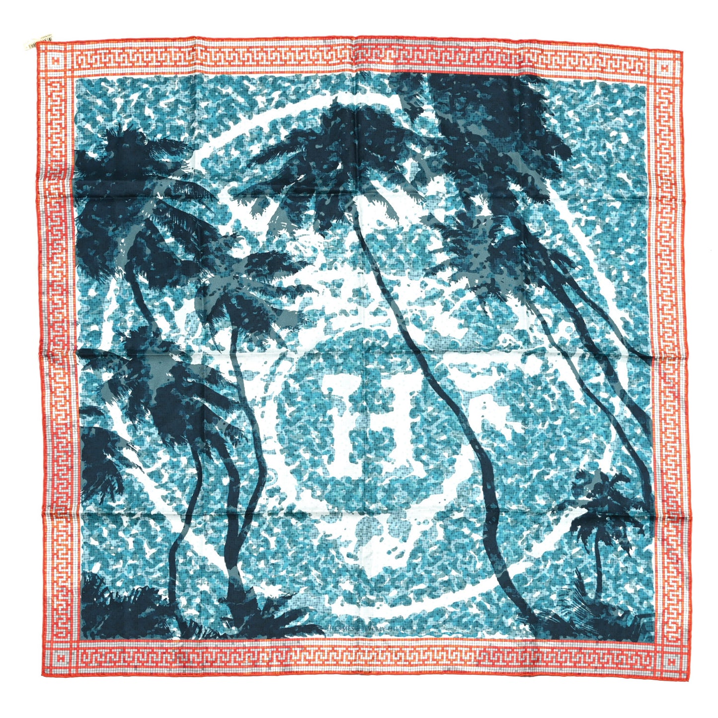 Silk Hermes A Beverly Hills Scarf 90 Orange Bleu White