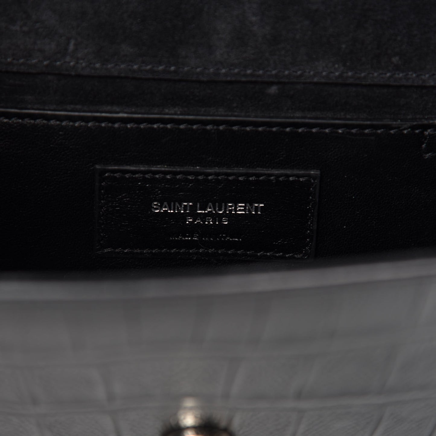 Calfskin Crocodile Embossed Monogram Small Kate Tassel Satchel Black