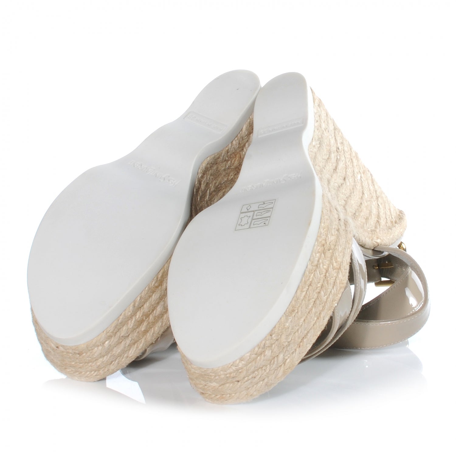 Saint Laurent Patent Malo Platform Espadrille Wedge Sandals 38 Beige 5 of 8