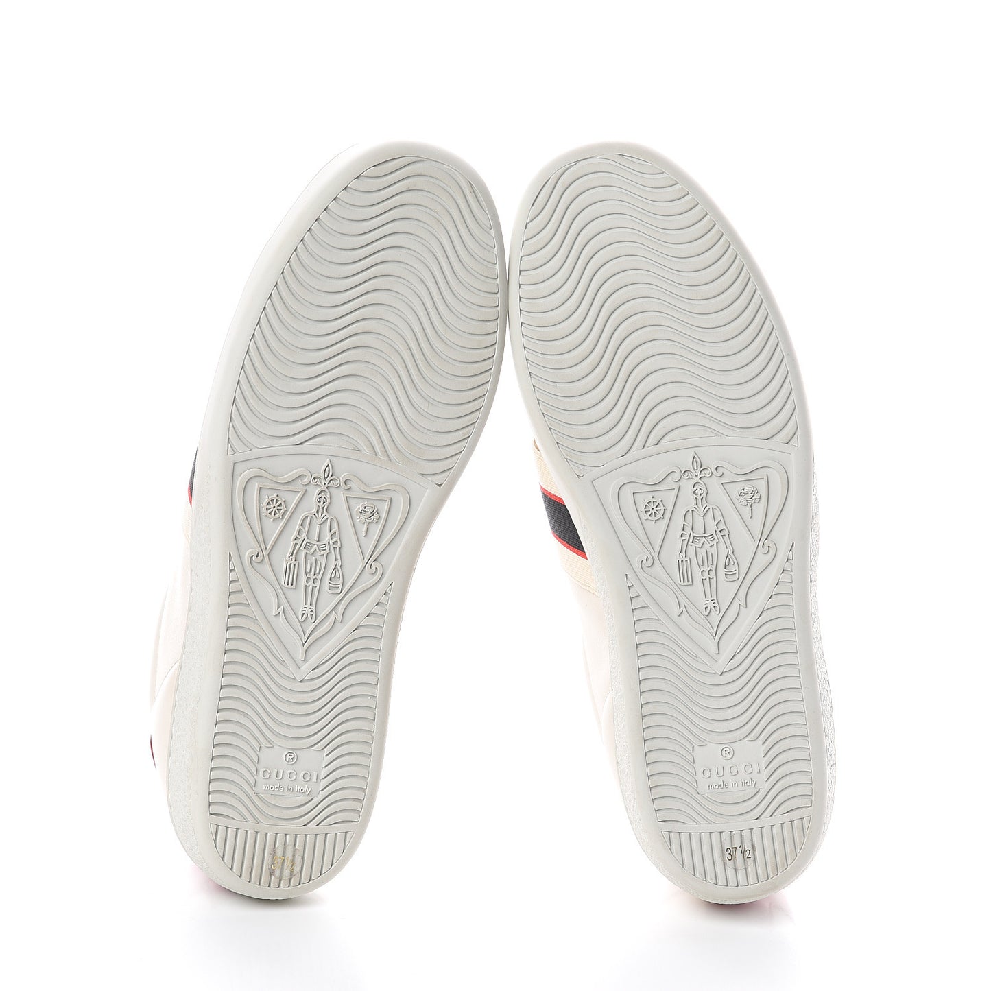 Calfskin Stripe Womens New Ace Sneakers 37.5 New Mystic White Ecru Red Flame