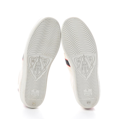 Gucci Calfskin Stripe Womens New Ace Sneakers 37.5 New Mystic White Ecru Red Flame 8 of 8